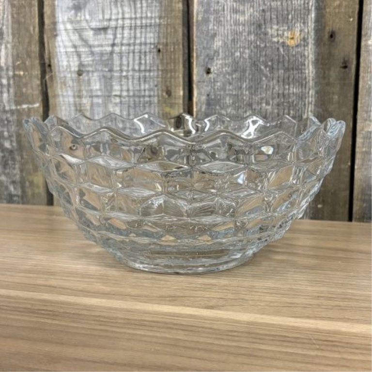 A Set of Five Clear Pressed Glass Tableware Pieces in the Cubist Style