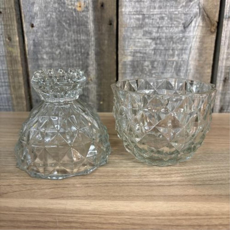 A Set of Five Clear Pressed Glass Tableware Pieces in the Cubist Style