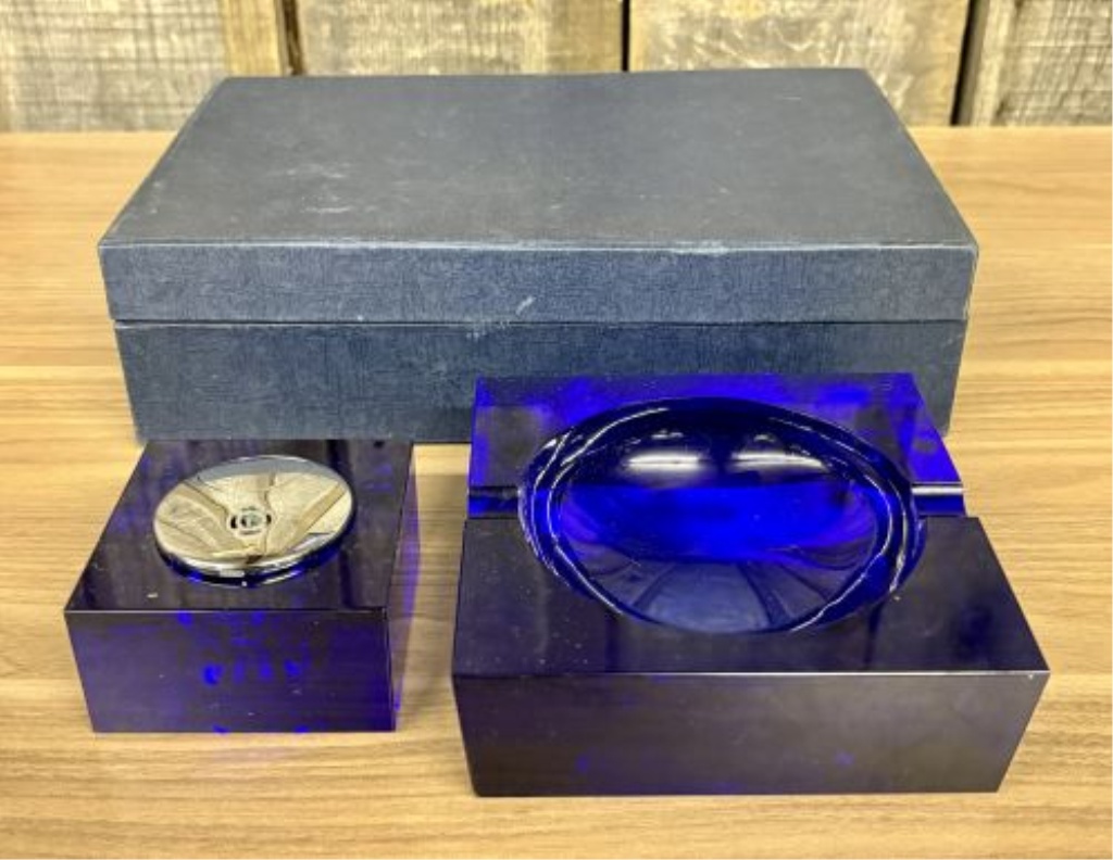 A Pair of Mid-Century Modern Italian Style Cobalt Blue Glass Smoking Accessories