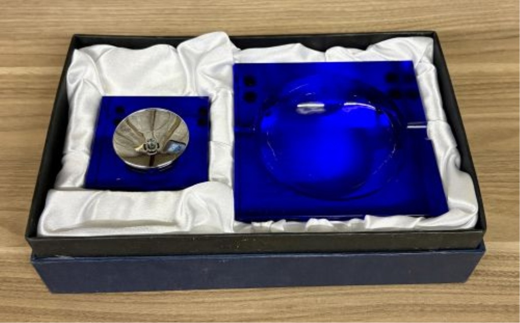 A Pair of Mid-Century Modern Italian Style Cobalt Blue Glass Smoking Accessories
