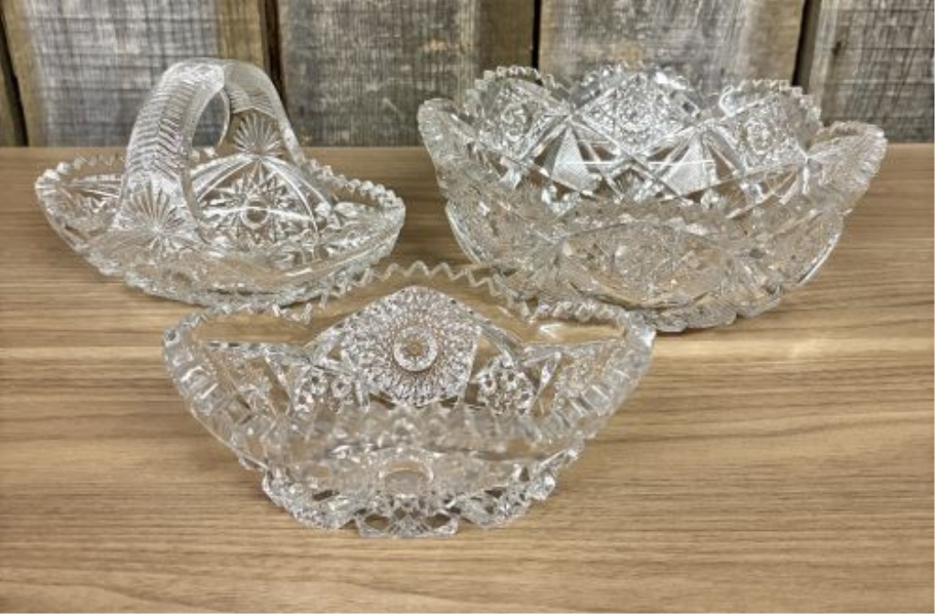 A Trio of American Brilliant Period Style Cut Glass Tablewares