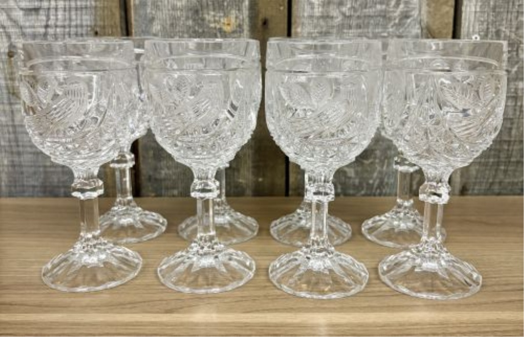 16-Piece Set of Italian Crystal Stemware and Tumblers with Etched Bird and Geometric Patterns