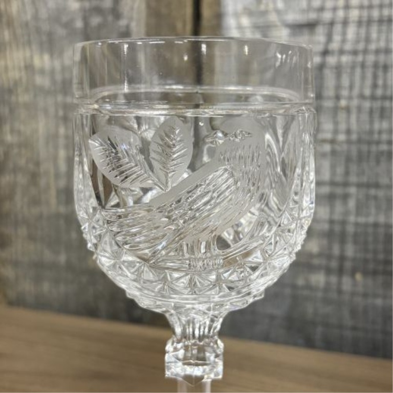 16-Piece Set of Italian Crystal Stemware and Tumblers with Etched Bird and Geometric Patterns