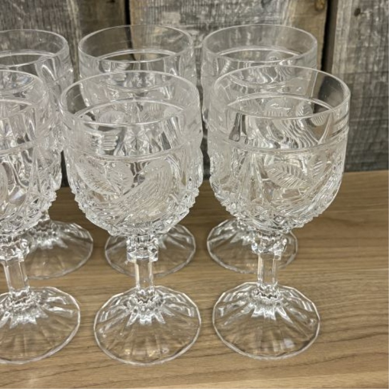 16-Piece Set of Italian Crystal Stemware and Tumblers with Etched Bird and Geometric Patterns