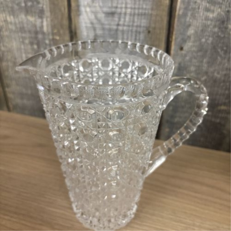 Two Glass Pitchers Including a Teutonic Pattern EAPG Example and an American Brilliant Period Cut Glass Style Pitcher