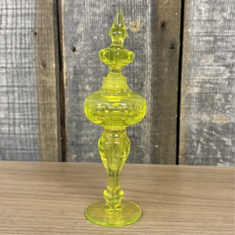 Antique Uranium Vaseline Glass Perfume Bottle with Thumbprint Pattern