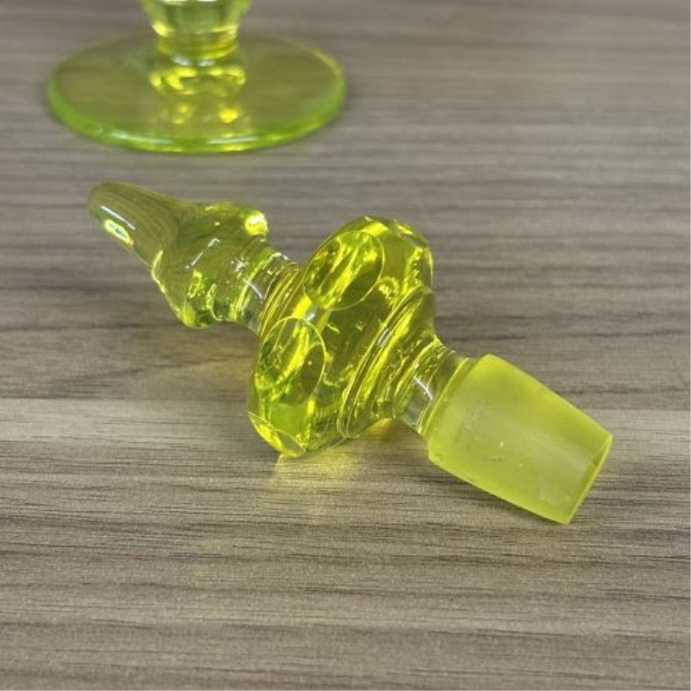 Antique Uranium Vaseline Glass Perfume Bottle with Thumbprint Pattern
