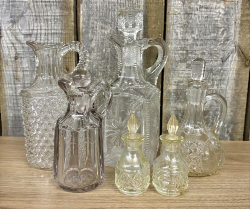 A Collection of Vintage American Pressed Glass Cruets and Miniature Bottles