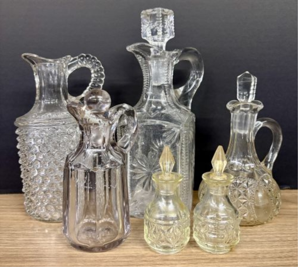 A Collection of Vintage American Pressed Glass Cruets and Miniature Bottles