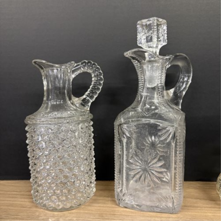A Collection of Vintage American Pressed Glass Cruets and Miniature Bottles
