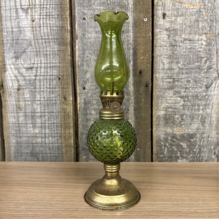 Collection of Five Vintage Glass Miniature Oil Lamps and Decorative Glassware