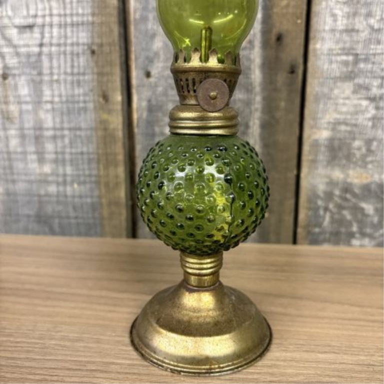 Collection of Five Vintage Glass Miniature Oil Lamps and Decorative Glassware