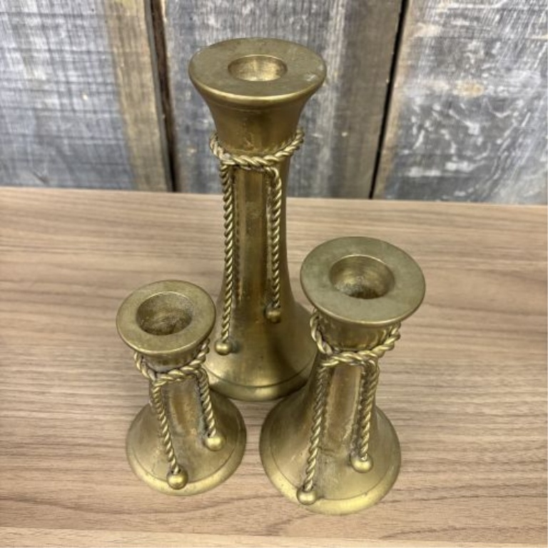A Set of Four Decorative Candlesticks Including Murano Millefiori Glass and Graduated Brass