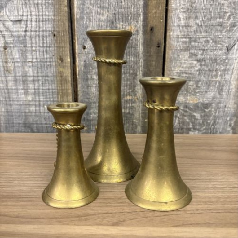 A Set of Four Decorative Candlesticks Including Murano Millefiori Glass and Graduated Brass
