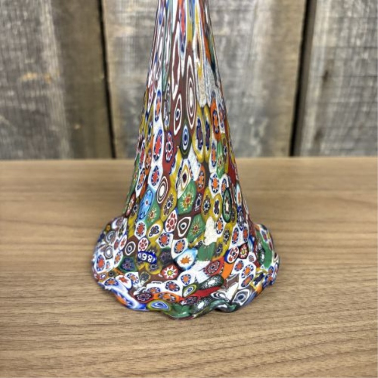 A Set of Four Decorative Candlesticks Including Murano Millefiori Glass and Graduated Brass