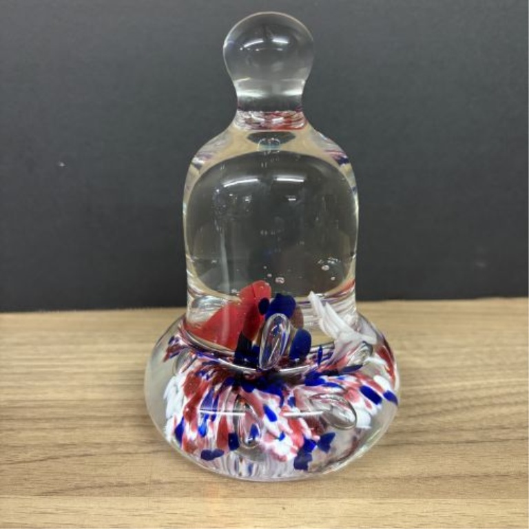 A Trio of Art Glass Pieces Including a Saint-Louis Commemorative Paperweight, a Fish Figurine, and a Spatter Glass Pitcher