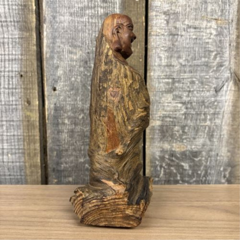 Hand-Carved Cedar Wood Root Happy Buddha Sculpture