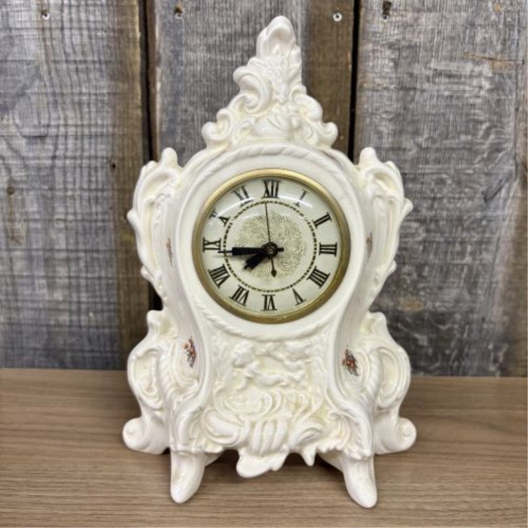 Vintage Lanshire Electric Ceramic Mantel Clock in Rococo Style