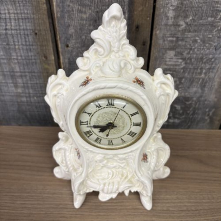 Vintage Lanshire Electric Ceramic Mantel Clock in Rococo Style