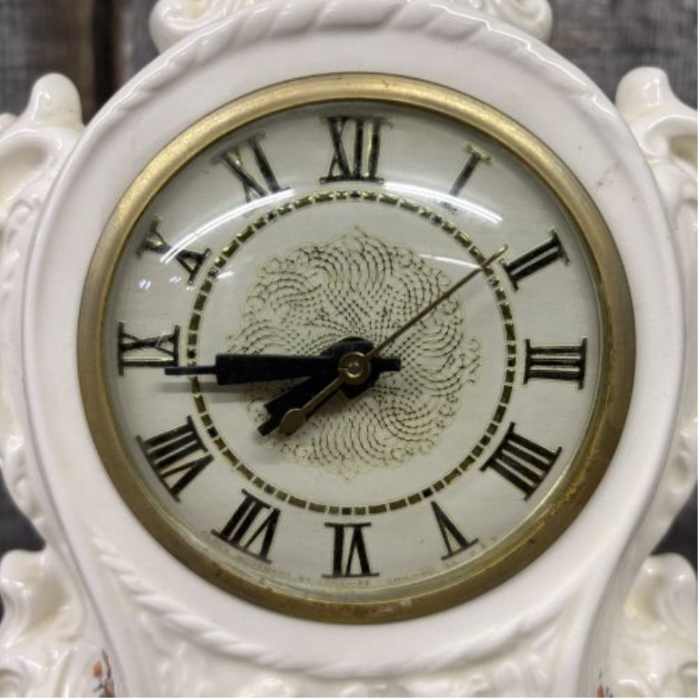 Vintage Lanshire Electric Ceramic Mantel Clock in Rococo Style