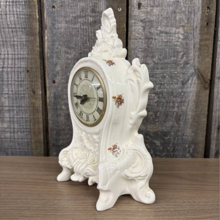 Vintage Lanshire Electric Ceramic Mantel Clock in Rococo Style