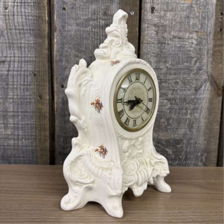 Vintage Lanshire Electric Ceramic Mantel Clock in Rococo Style