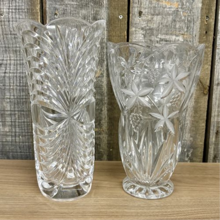 A Pair of Cut and Frosted Crystal Vases