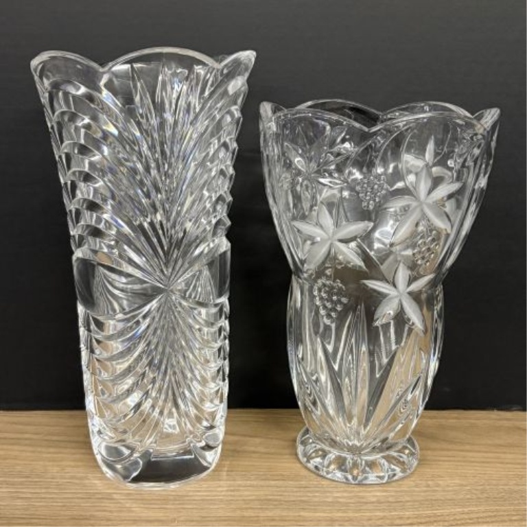 A Pair of Cut and Frosted Crystal Vases