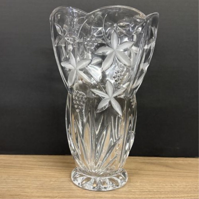 A Pair of Cut and Frosted Crystal Vases