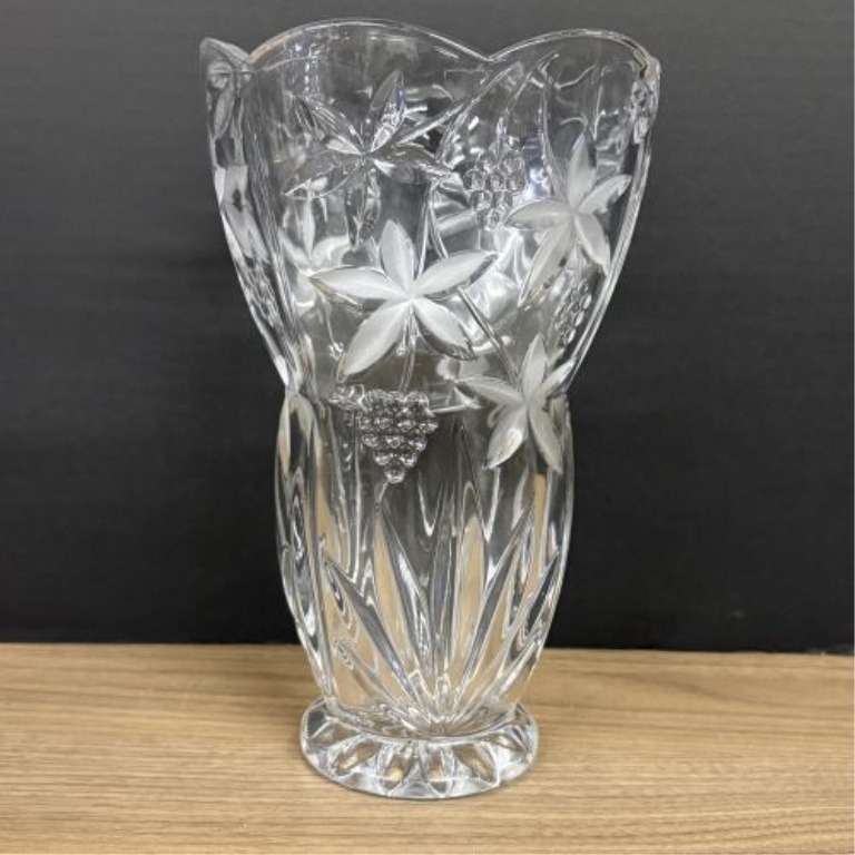 A Pair of Cut and Frosted Crystal Vases
