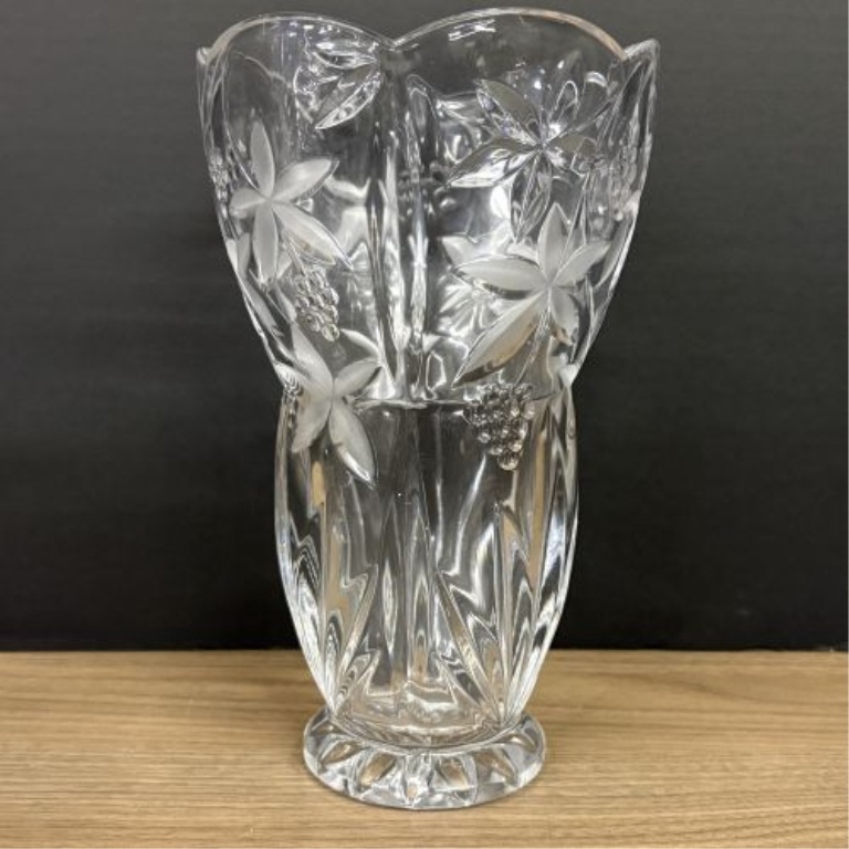 A Pair of Cut and Frosted Crystal Vases