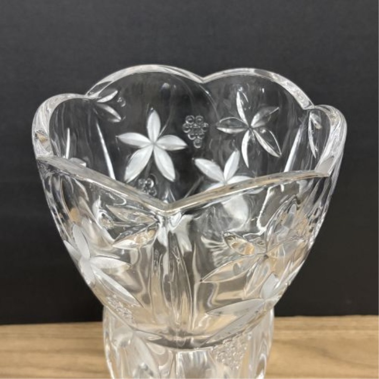 A Pair of Cut and Frosted Crystal Vases