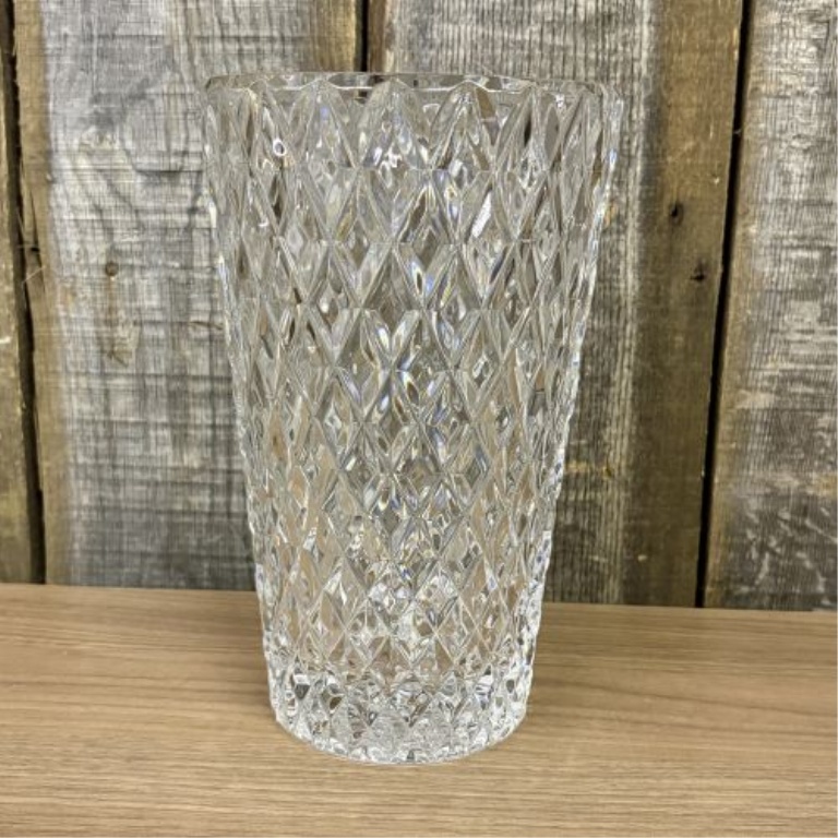 Large Diamond Cut Tapered Lead Crystal Flower Vase