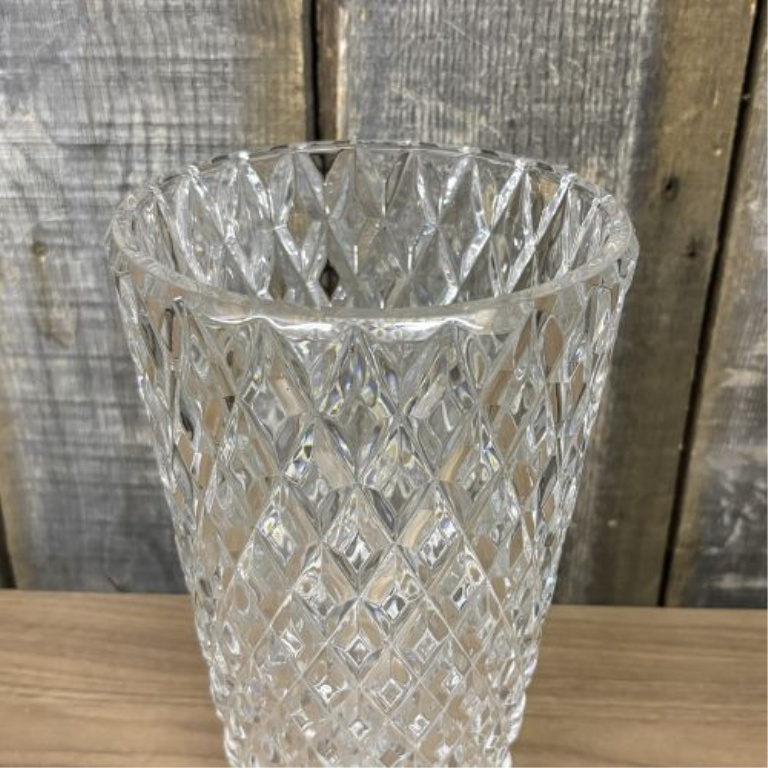 Large Diamond Cut Tapered Lead Crystal Flower Vase
