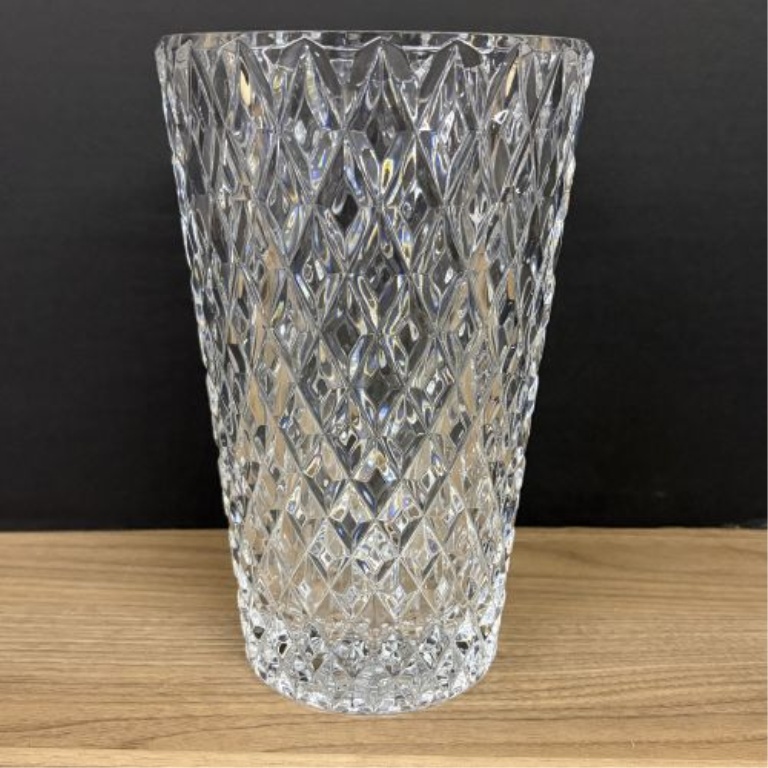 Large Diamond Cut Tapered Lead Crystal Flower Vase