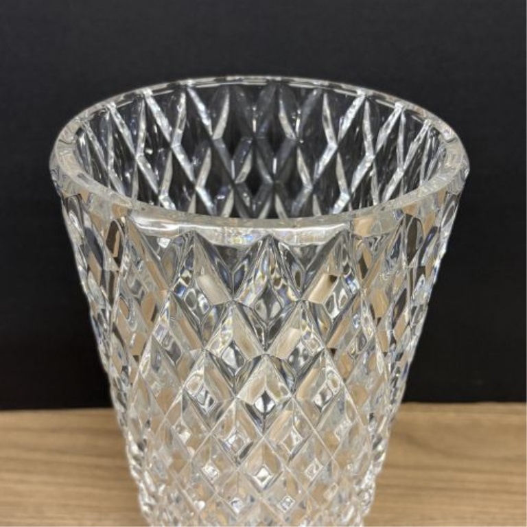 Large Diamond Cut Tapered Lead Crystal Flower Vase