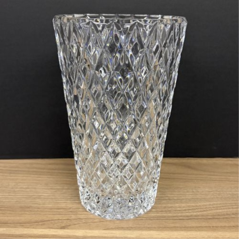 Large Diamond Cut Tapered Lead Crystal Flower Vase