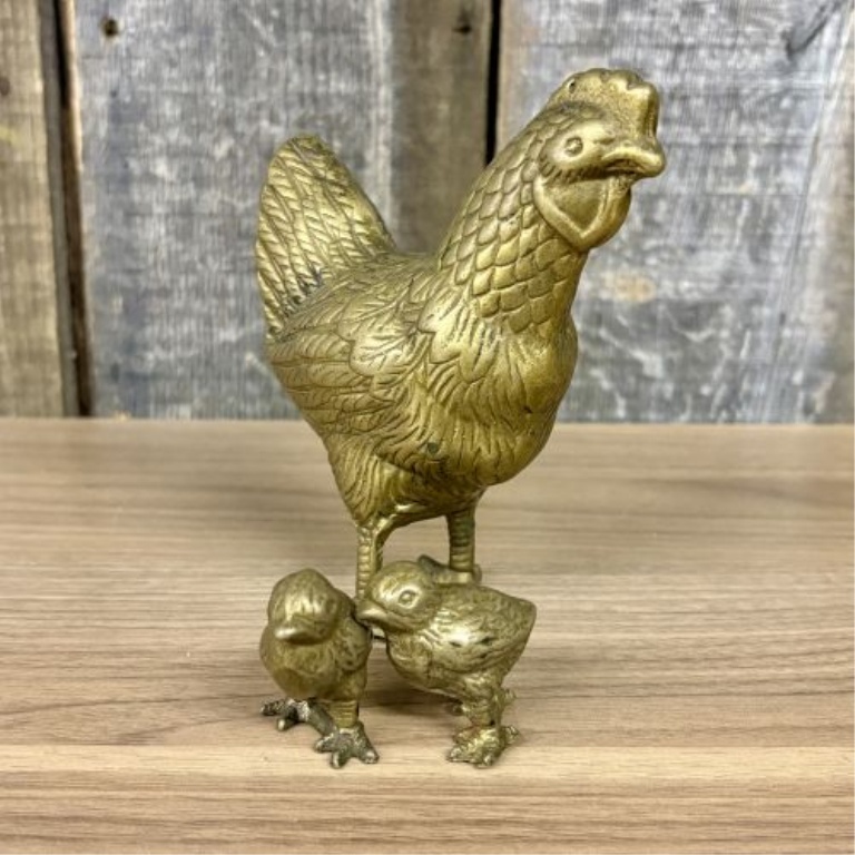 A Trio of Mid-20th Century Brass Chicken Figurines