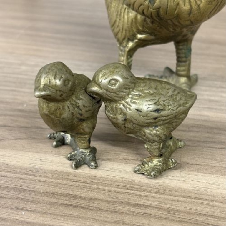 A Trio of Mid-20th Century Brass Chicken Figurines