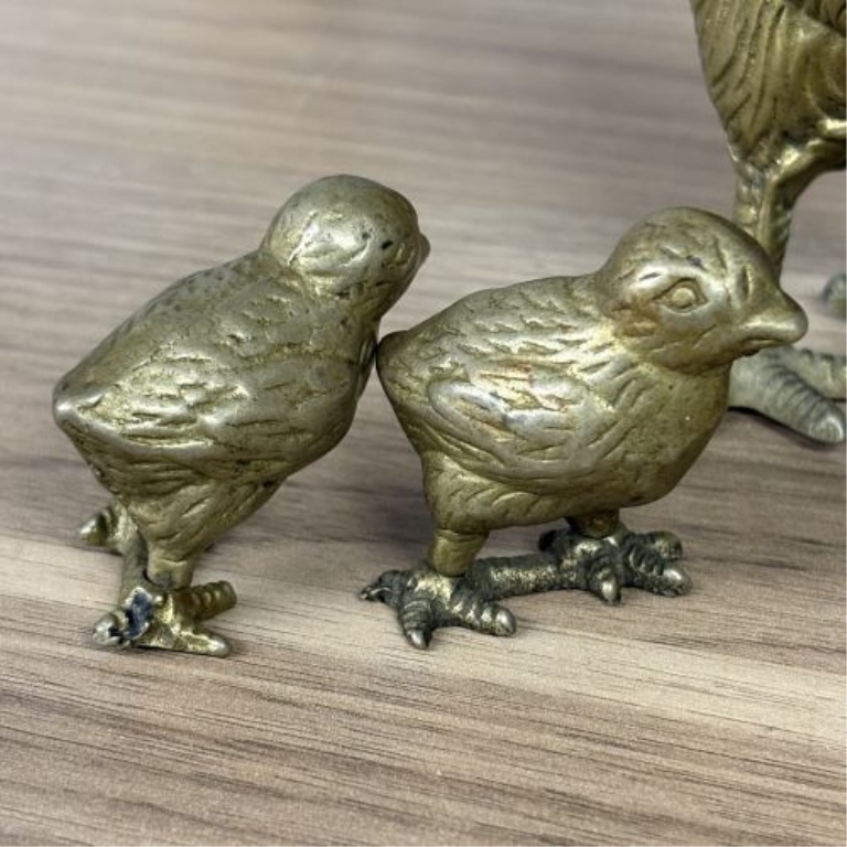 A Trio of Mid-20th Century Brass Chicken Figurines