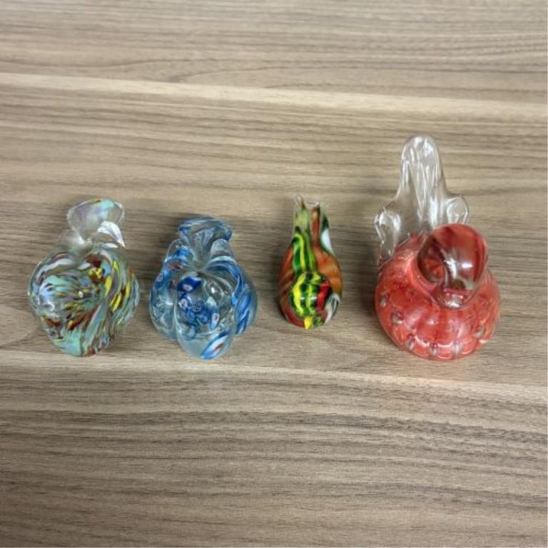 Four Hand-Blown Art Glass Bird Figurines Including Murano and Lefton Examples