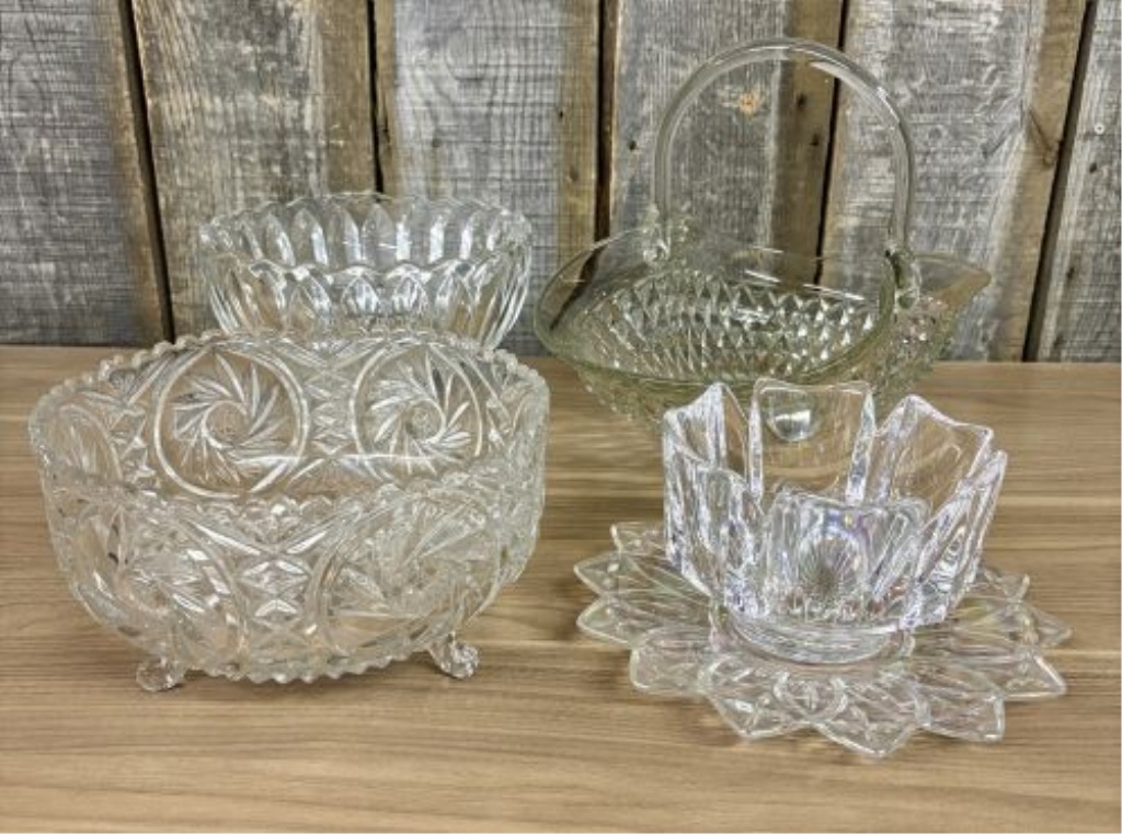 A Collection of Decorative Pressed Glass and Iridescent Crystal Tableware