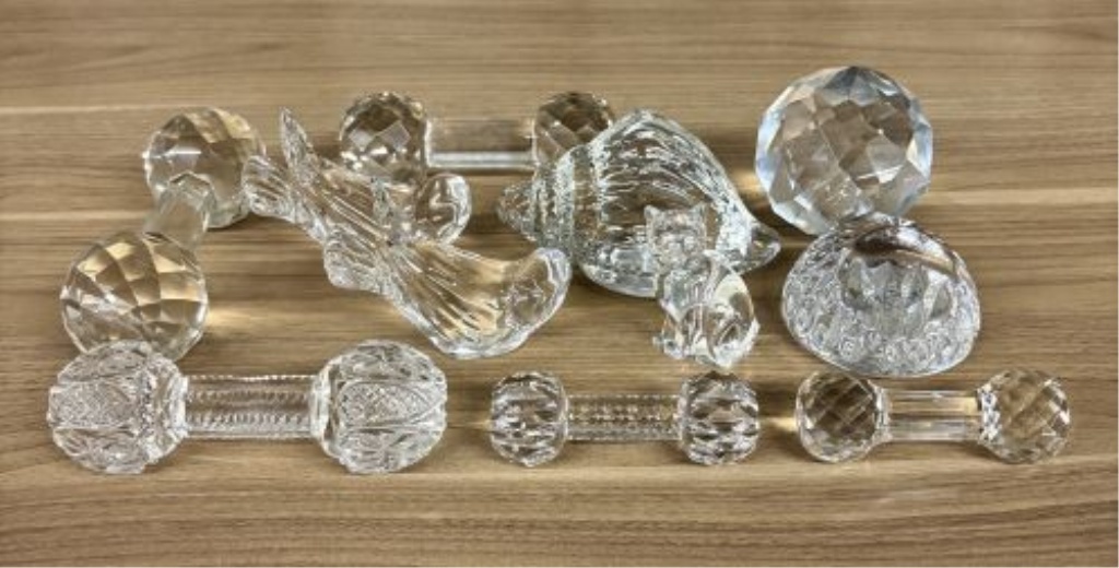 A Collection of Eleven Assorted Clear Glass and Crystal Decorative Objects and Tableware Accessories