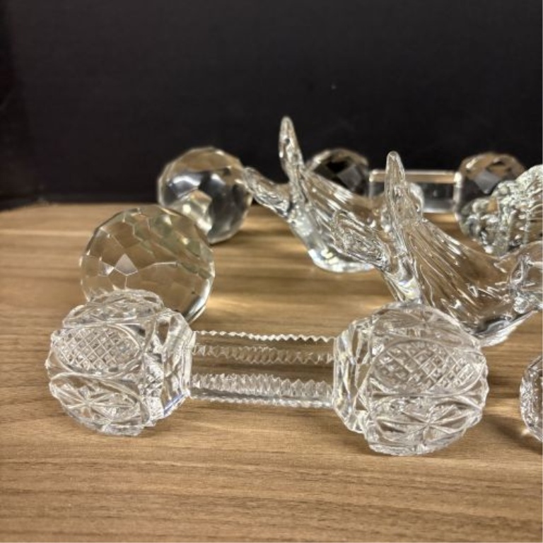 A Collection of Eleven Assorted Clear Glass and Crystal Decorative Objects and Tableware Accessories