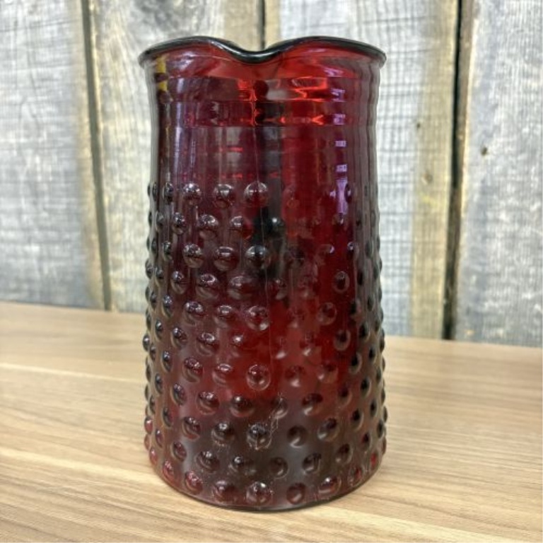 11-Piece Set of Anchor Hocking Royal Ruby Hobnail Glass Pitcher and Tumblers