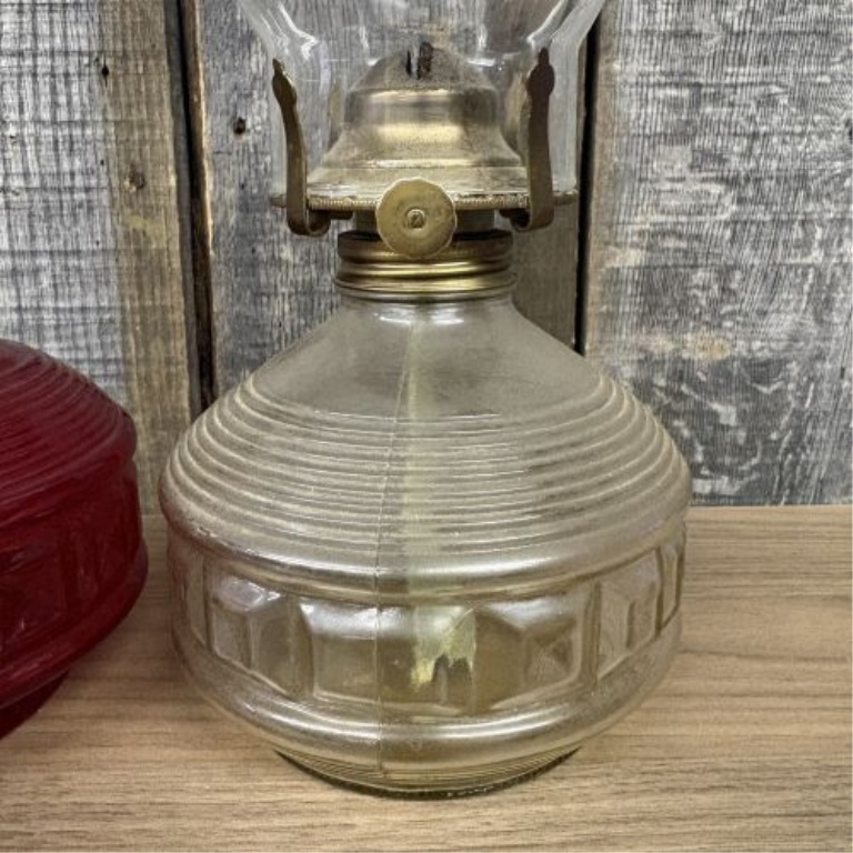 A Pair of Vintage Miniature Oil Lamps in the Style of Anchor Hocking Wexford