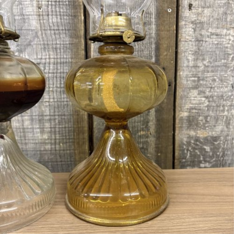 A Pair of Plume and Atwood Glass Kerosene Lamps with Dorset Burners