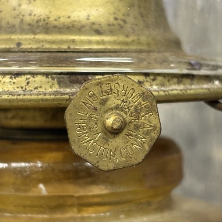 A Pair of Plume and Atwood Glass Kerosene Lamps with Dorset Burners