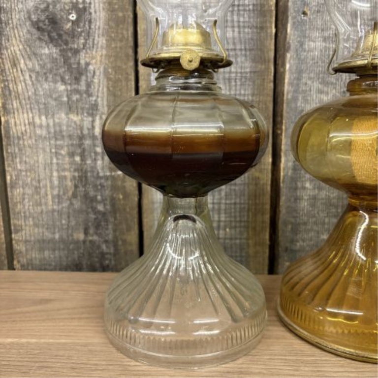 A Pair of Plume and Atwood Glass Kerosene Lamps with Dorset Burners