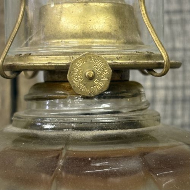A Pair of Plume and Atwood Glass Kerosene Lamps with Dorset Burners